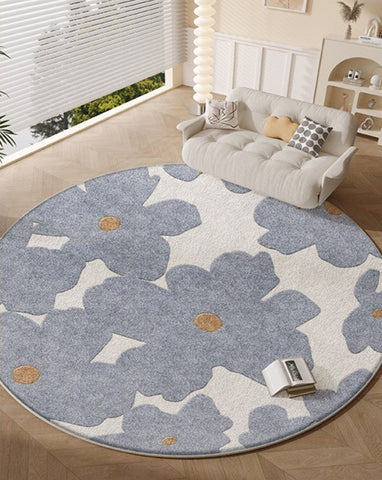 Geometric Round Rugs for Dining Room, Bedroom Abstract Modern Area Rugs, Contemporary Modern Rugs, Flower Pattern Circular Modern Rugs under Chairs-artworkcanvas