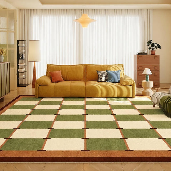 Geometric Area Rugs, Mid Century Contemporary Rugs, Green Modern Rugs for Living Room, Colorful Area Rugs for Bedroom-artworkcanvas