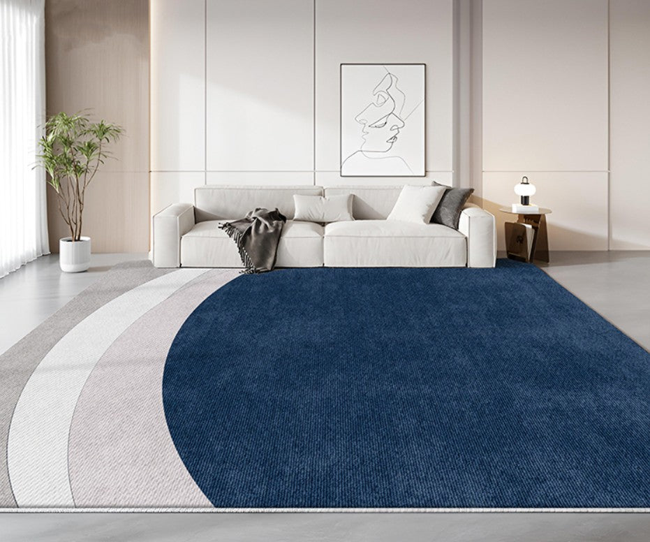 Abstract Blue Contemporary Modern Rugs, Handmade Geometric Living Room Carpet, Soft Shaggy Abstract Art Weave