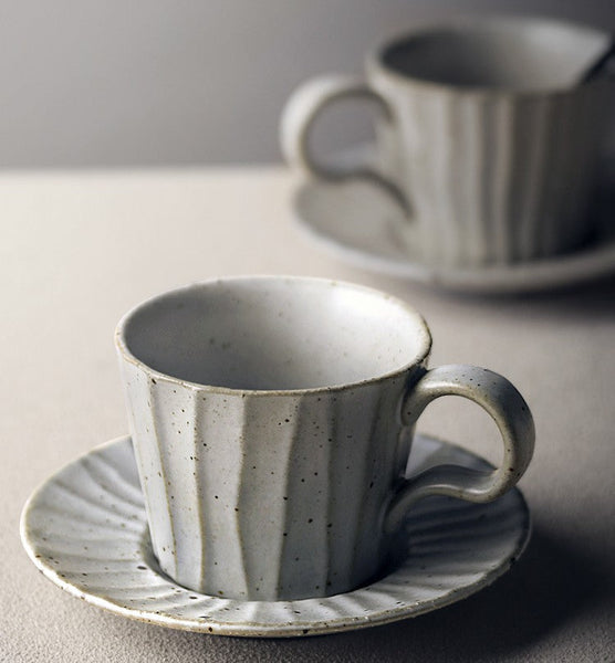 Handmade Pottery Coffee Cup, Creative Ceramic Coffee Cup with Saucer, Unique Tea Cup and Saucer, Modern Tea Cup Set for Afternoon Tea-artworkcanvas