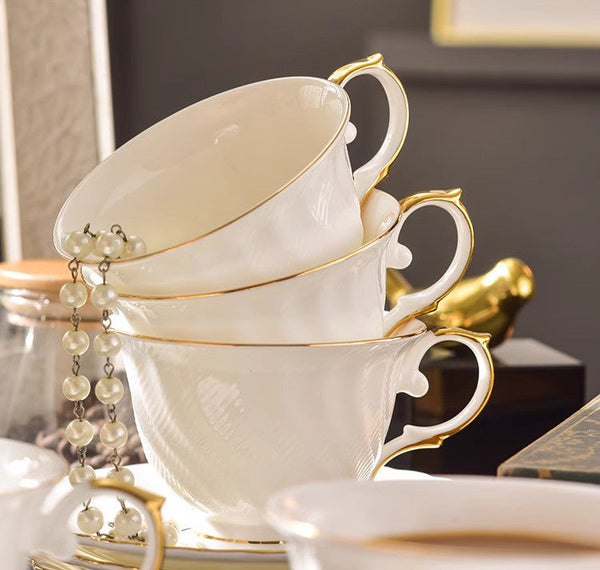White Bone China Porcelain Tea Cup Set, Elegant British Tea Cup and Saucer in Gift Box, Unique British Ceramic Coffee Cups for Afternoon Tea-artworkcanvas