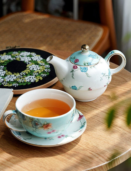 Porcelain Teapot with Matching Cup and Saucer in Gift Box, Stackable Teapot and Cup Set, Ceramic Tea Pot with Integrated Cup, Mother and Baby Teapot with Matching Saucer-artworkcanvas
