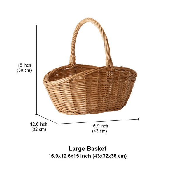 Natural Hand-woven Wicker Storage Basket, Large Picnic Food Basket with Handle, Lovely Willow Weaving Baskets for Vegetable, Natural Fruit Basket, Kitchen Storage Baskets-artworkcanvas