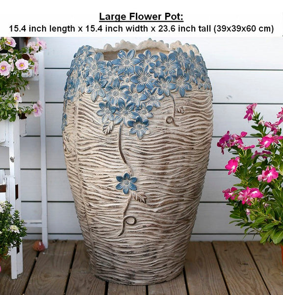 Extra Large Garden Flower Planters, Oversized Garden Flower Pot, Garden Ornaments, Large Resin Gardern Flower Planter, Modern Outdoor Garden Flower Pots-artworkcanvas