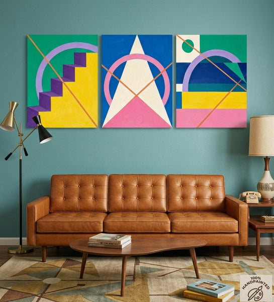 Modern Paintings for Living Room, Multi Panel Canvas Art, Large Group Paintings, Geometric Abstract Paintings-artworkcanvas