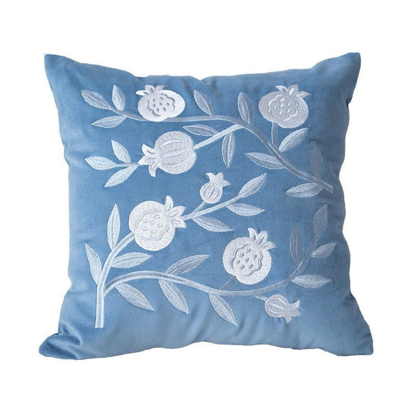 Large Decorative Pillows for Couch, Living Room Decorative Pillows, Blue Embroidered Pomegranate Cushion, Modern Throw Pillows for Bedroom, Decorative Pillow Arrangement Ideas for Couch-artworkcanvas