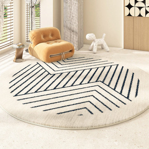Thick Round Rugs for Dining Room, Abstract Contemporary Round Rugs for Bedroom, Geometric Modern Rug Ideas for Living Room-artworkcanvas