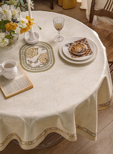 Cream Color Table Cover for Dining Room Table, French Style Tablecloth for Dining Table, Modern Rectangle Tablecloth for Oval Table-artworkcanvas