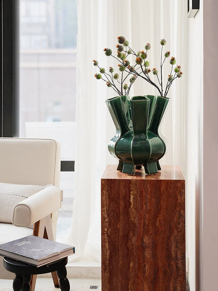 Unique Handmade Modern Flower Vase, Centerpiece Ceramic Bouquet Vases, Contemporary Vases on Dining Table, Green Porcelain Vases for Modern Home Decor-artworkcanvas