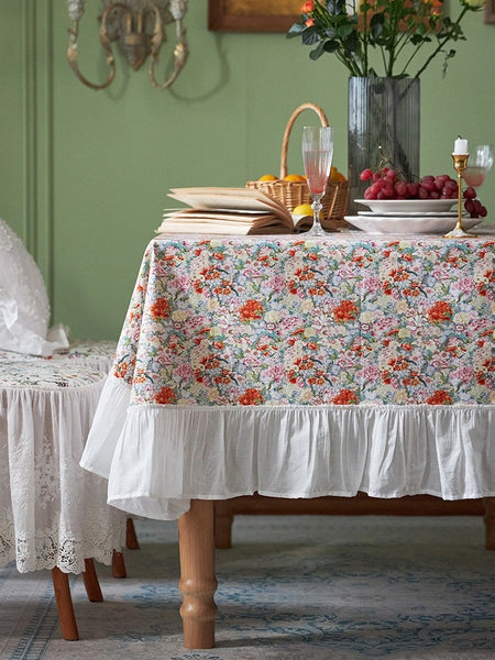 Extra Large Rectangle Tablecloth for Dining Room Table, Natural Spring Flower Farmhouse Table Cloth, Flower Pattern Cotton Tablecloth, Square Tablecloth for Round Table-artworkcanvas