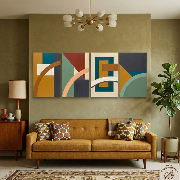 Colorful Abstact Art, Original Canvas Wall Art for Living Room, Geometric Modern Painting-artworkcanvas