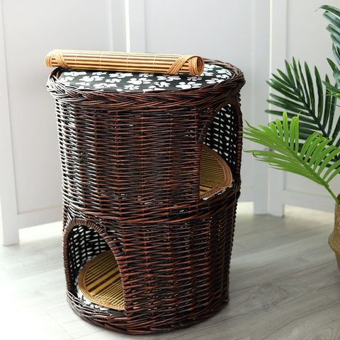 Large Cat House Basket with Washable Cushion for Indoor Cats and Dogs, Triple-Layer Cat Bed-artworkcanvas