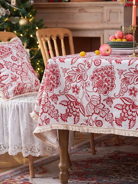 Flower Pattern Tablecloth for Holiday Decoration, Square Tablecloth for Round Table, Large Cotton Rectangle Tablecloth for Home Decoration, Farmhouse Table Cloth Dining Room Table-artworkcanvas