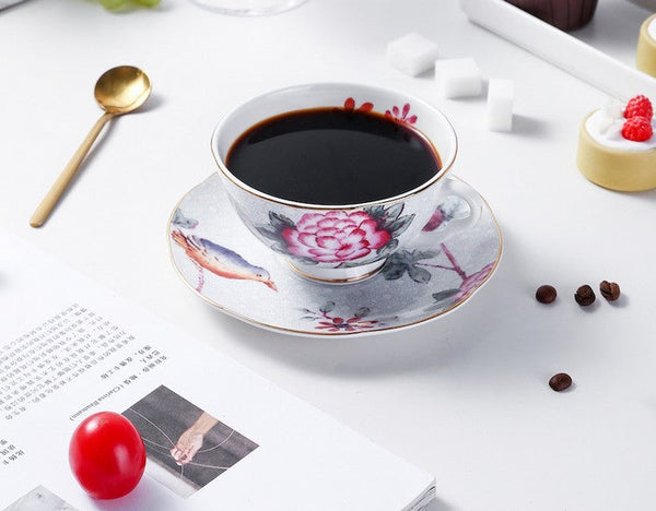Elegant Ceramic Coffee Cups, Creative Porcelain Tea Cup Saucer Set, Unique Porcelain Cup and Saucer, Beautiful British Flower Tea Cups-artworkcanvas
