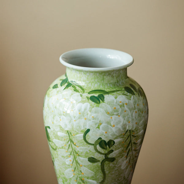 Large Flower Vases on Table, Green Porcelain Flower Vases, Centerpiece Ceramic Bud Vases, Handmade Water Holding Flower Vase-artworkcanvas