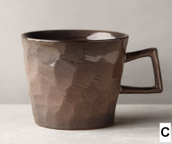 Modern Handmade Pottery Coffee Cup, Creative Brown White Black Blue Ceramic Coffee Mugs, Large Unique Tea Cup, Large Capacity Coffee Cups-artworkcanvas
