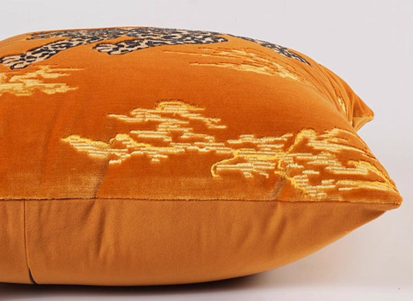 Contemporary Modern Sofa Pillows, Yellow Embroidery Tiger Pattern Pillows for Couch, Decorative Throw Pillows for Bedroom, Large Modern Sofa Pillow for Living Room-artworkcanvas