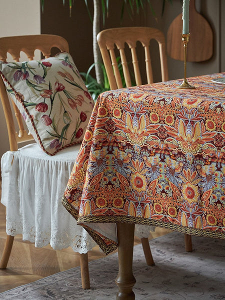 Flower Pattern Tablecloth, Square Tablecloth for Round Table, Large Cotton Rectangle Tablecloth for Home Decoration, Farmhouse Table Cloth Dining Room Table-artworkcanvas