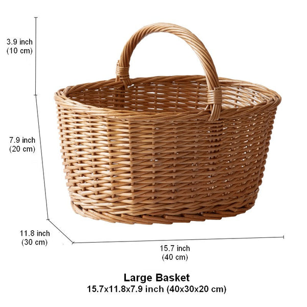 Large Picnic Food Basket with Handle, Natural Hand-woven Wicker Storage Basket, Willow Weaving Baskets for Vegetable, Natural Fruit Basket, Kitchen Storage Baskets-artworkcanvas