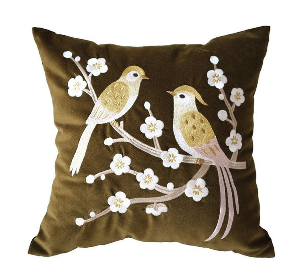 Embroidered birds cushion, Decorative Pillows for Couch, Vintage Decorative Pillows, Modern Throw Pillows for Bedroom, Decorative Pillow Arrangement Ideas for Couch-artworkcanvas