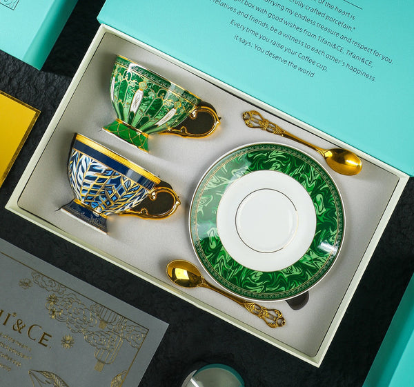 Creative Porcelain Tea Cup Saucer Set, 8 Ounce Tea Cup and Saucer Set of 2 Cups in Gift Box as Birthday Gift, Beautiful British Tea Cup with Saucer, Elegant Ceramic Coffee Cups-artworkcanvas