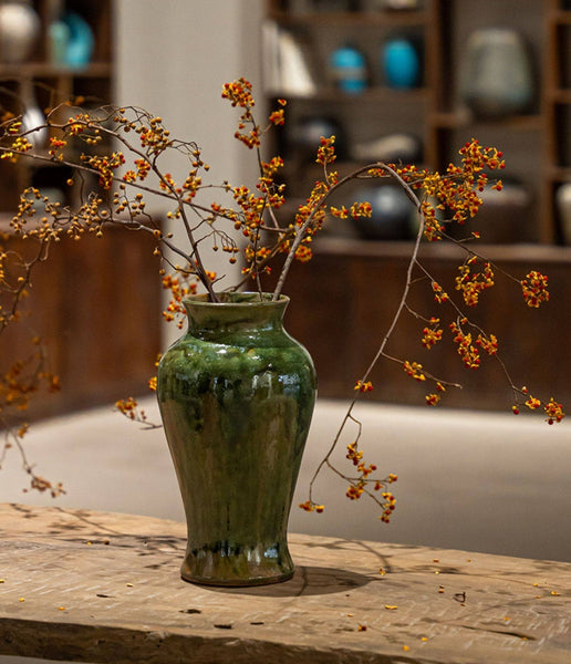 Ceramic Bouquet Vases, Green Flower Vases on Table, Porcelain Flower Vases, Dining Table Centerpiece, Handmade Water Holding Flower Vase-artworkcanvas