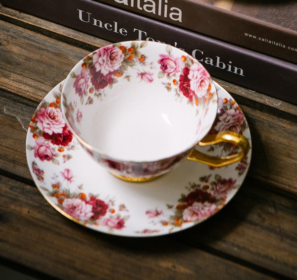 Unique Royal Coffee Cup and Saucer, Elegant Flower Ceramic Cups, Creative Bone China Porcelain Tea Cup Set, Beautiful British Tea Cups-artworkcanvas