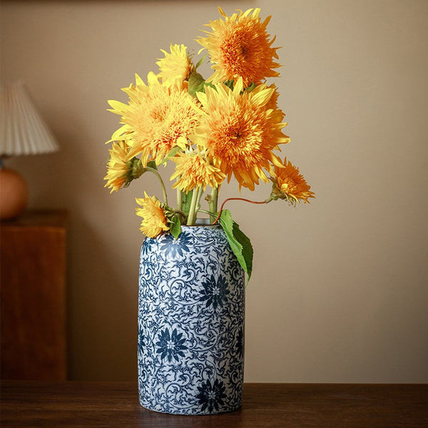 Vintage Bouquet Flower Vases, Centerpiece on Dining Table, Large Blue Flower Vase on Table, Handmade Porcelain Flower Vases Urn, Water Holding Flower Vases-artworkcanvas