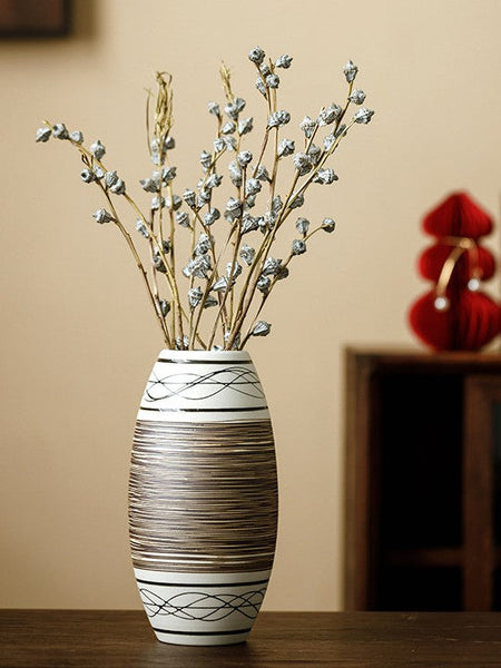 Large Flower Vase on Table, Modern Bouquet Flower Vases, Centerpiece on Dining Table, Handmade Pottery Flower Vases Urn, Water Holding Flower Vases-artworkcanvas