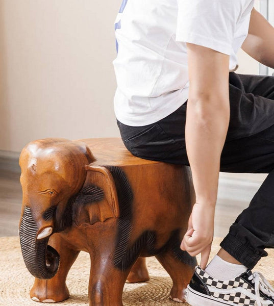 Handmade Solid Wood low Stool, Elephant Wooden Stool, Elephant Sofa Stool, Dining Table Stool, Creative Shoe-changing Stool-artworkcanvas