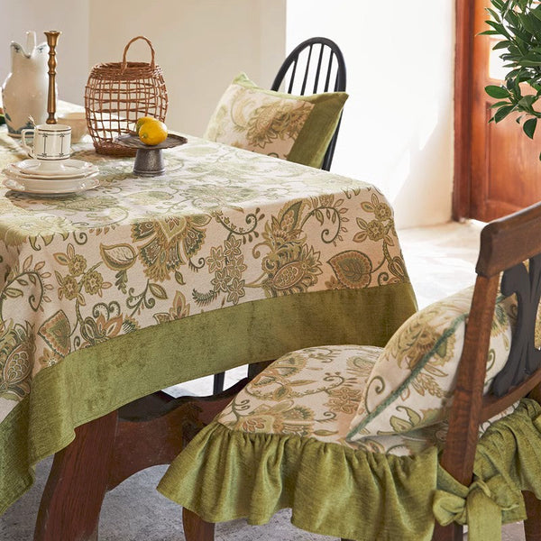 Long Rectangular Tablecloth for Round Table, Extra Large Modern Tablecloth Ideas for Dining Room Table, Green Flower Pattern Table Cover for Kitchen, Outdoor Picnic Tablecloth-artworkcanvas