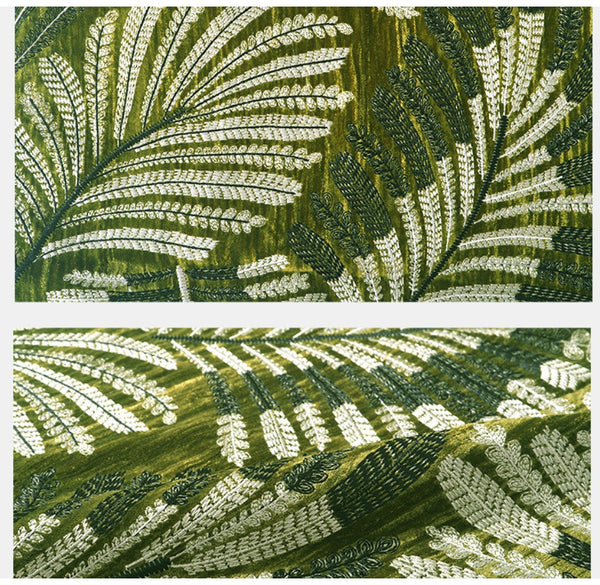 Large Throw Pillow for Interior Design, Embroidery Leaves Green Decorative Sofa Pillows, Luxury Decorative Throw Pillows for Couch, Large Square Modern Sofa Pillows-artworkcanvas