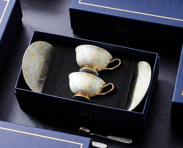 Elegant Ceramic Coffee Cups, 6.8 oz Tea Cup and Saucer in Gift Box as Birthday Gift, Beautiful British Tea Cups, Royal Porcelain Tea Cup Set-artworkcanvas