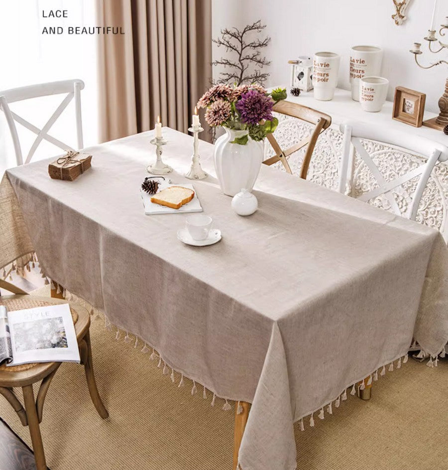 Simple Linen Rectangle Table Cover for Dining Room Table, Large Brown Tablecloth for Home Decoration, Modern Table Cloth, Square Tablecloth for Round Table-artworkcanvas
