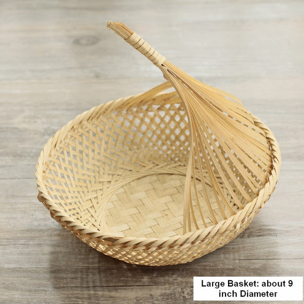 Lovely Cute Picnic Food Basket, Bamboo Basket for Food, Natural Fruit Basket Kitchen Storage Baskets, Natural Hand-woven Bamboo Basket-artworkcanvas