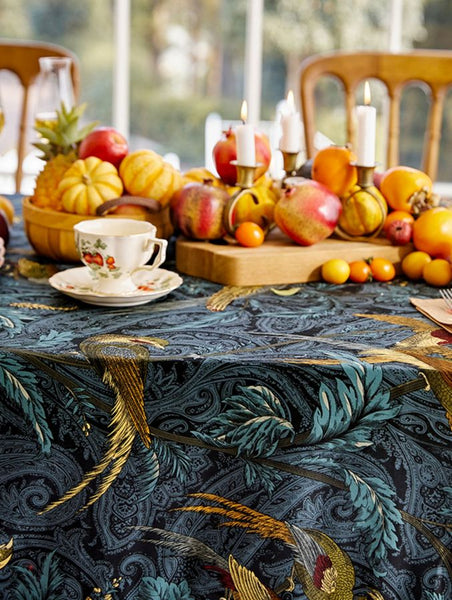 Modern Table Covers for Kitchen, Waterproof Tablecloth, Blue Rectangle Tablecloth for Dining Room Table, Nightingale Bird Tablecloth, Farmhouse Table Cloth-artworkcanvas