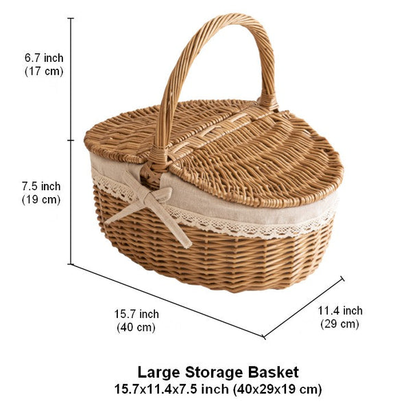 Picnic Storage Basket with Handle, Extra Large Kitchen Storage Baskets, Natural Hand-woven Wicker Storage Basket, Lovely Willow Weaving Baskets for Vegetable, Natural Fruit Storage Baskets-artworkcanvas