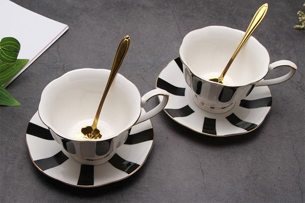 Elegant Ceramic Coffee Cups, Beautiful British Tea Cups, Unique Porcelain Cup and Saucer, Creative Porcelain Tea Cup Set-artworkcanvas