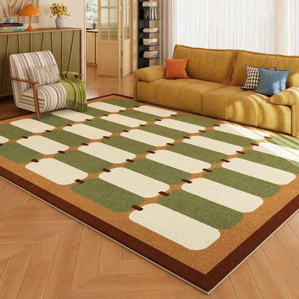 Geometric Area Rugs, Mid Century Contemporary Rugs, Green Modern Rugs for Living Room, Colorful Area Rugs for Bedroom-artworkcanvas