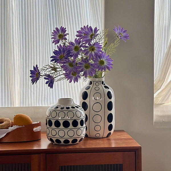 Small Flower Vases on Table, Ceramic Bud Vases, Black and White Polka Dot Flower Vase, Modern Porcelain Flower Vases, Handmade Water Holding Flower Vases-artworkcanvas