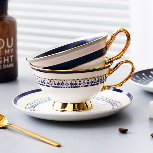 British Tea Cups, Porcelain Coffee Cups, Latte Coffee Cups, Tea Cup and Saucer, Coffee Cups with Gold Trim and Gift Box-artworkcanvas