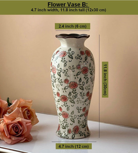 Ceramic Bouquet Vases, Tall Flower Vases on Table, Rustic Porcelain Flower Vases, Handmade Water Holding Flower Vases-artworkcanvas