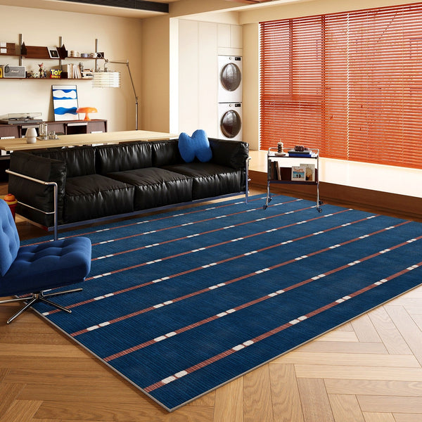 Blue Modern Rugs for Dining Room, Bedroom Modern Floor Carpet, Mid Century Area Rugs, Contemporary Modern Living Room Rug Ideas-artworkcanvas