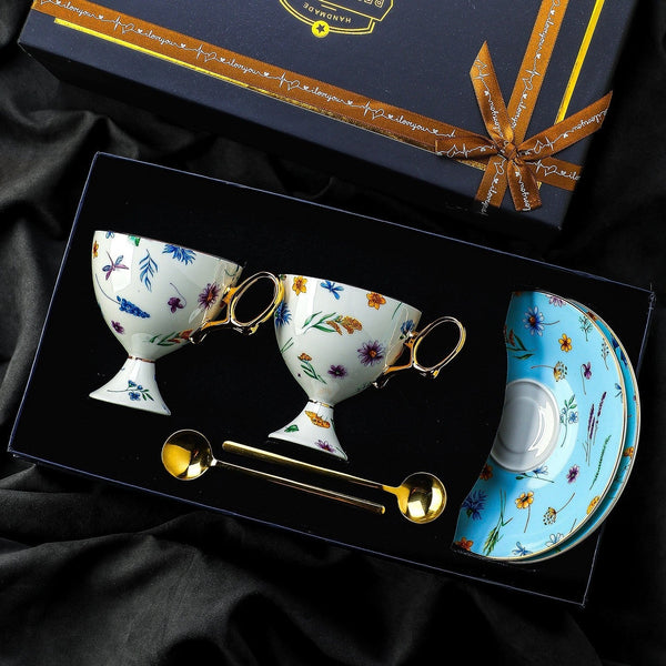 Elegant British Ceramic Coffee Cup with Saucer, 6.8 oz Tea Cup and Saucer Set in Gift Box, Floral Porcelain Tea Cup and Saucer Set, Flower Ceramic Tea Cup and Saucer-artworkcanvas