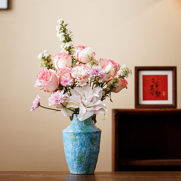 Centerpiece on Dining Table, Blue Flower Vase on Table, Handmade Water Holding Flower Vases, Pottery Flower Vases, Modern Bouquet Flower Vases-artworkcanvas