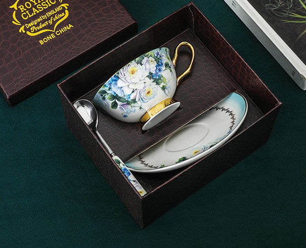 Royal Porcelain Tea Cup Saucer Set, Rose Flower Pattern Ceramic Cups, 7.4 oz British Ceramic Coffee Cups, Unique Tea Cup and Saucer in Gift Box-artworkcanvas