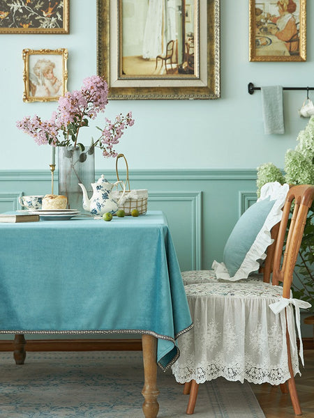 Ramie Velvet Rectangle Tablecloth for Home Decoration, Blue Square Tablecloth for Round Table, Modern Blue Table Cloth for Dining Room Table-artworkcanvas