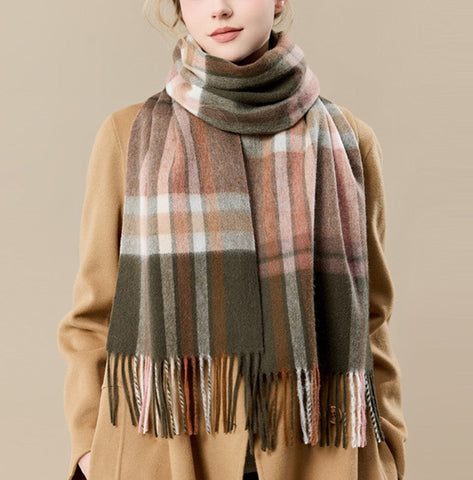 Warm Winter Scarf, Cold Weather Scarf, Soft Cashmere Scarf for Women, Checked Scarf Winter Wool Scarf, Elegant Wool Scarves, Holiday Scarf, Fashion Scarf, Christmas Gifts for Her-artworkcanvas