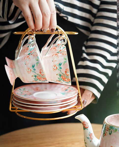 Luxury Tea Cup with Saucer, Elegant Coffee Cup, Porcelain Tea cups, Ceramic Tea Cup Set, British Tea Cup Set, Afternoon Tea Cup with Saucer Set-artworkcanvas