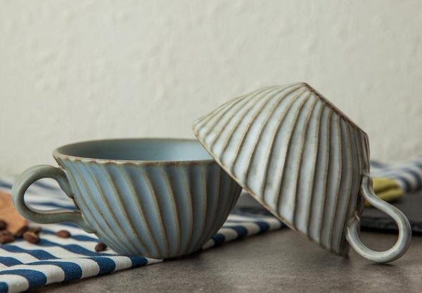 Gray Pottery Coffee Cups, Cappuccino Coffee Mug, Latte Coffee Cup, Breakfast Milk Cup, Ceramic Coffee Cup, Coffee Cup and Saucer Set-artworkcanvas
